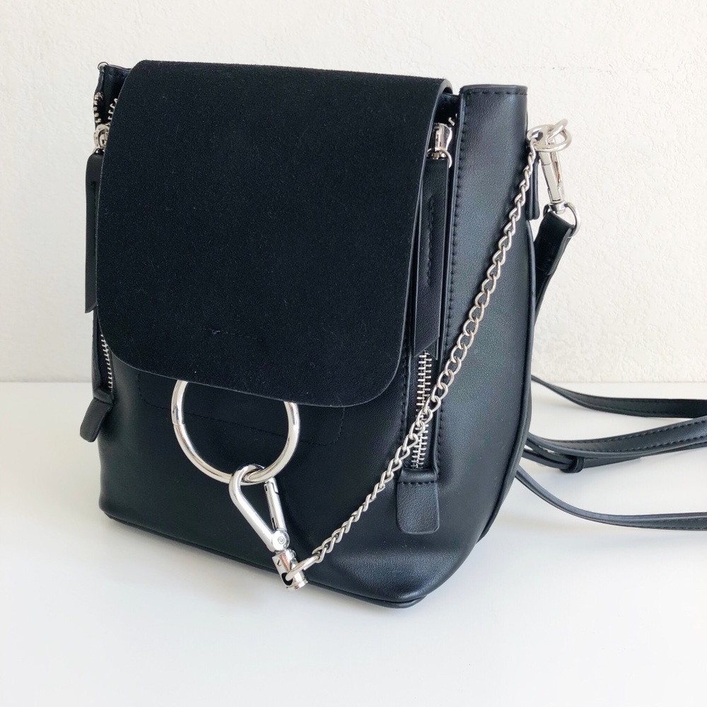 EUC O Ring and Chain Faux Leather Backback